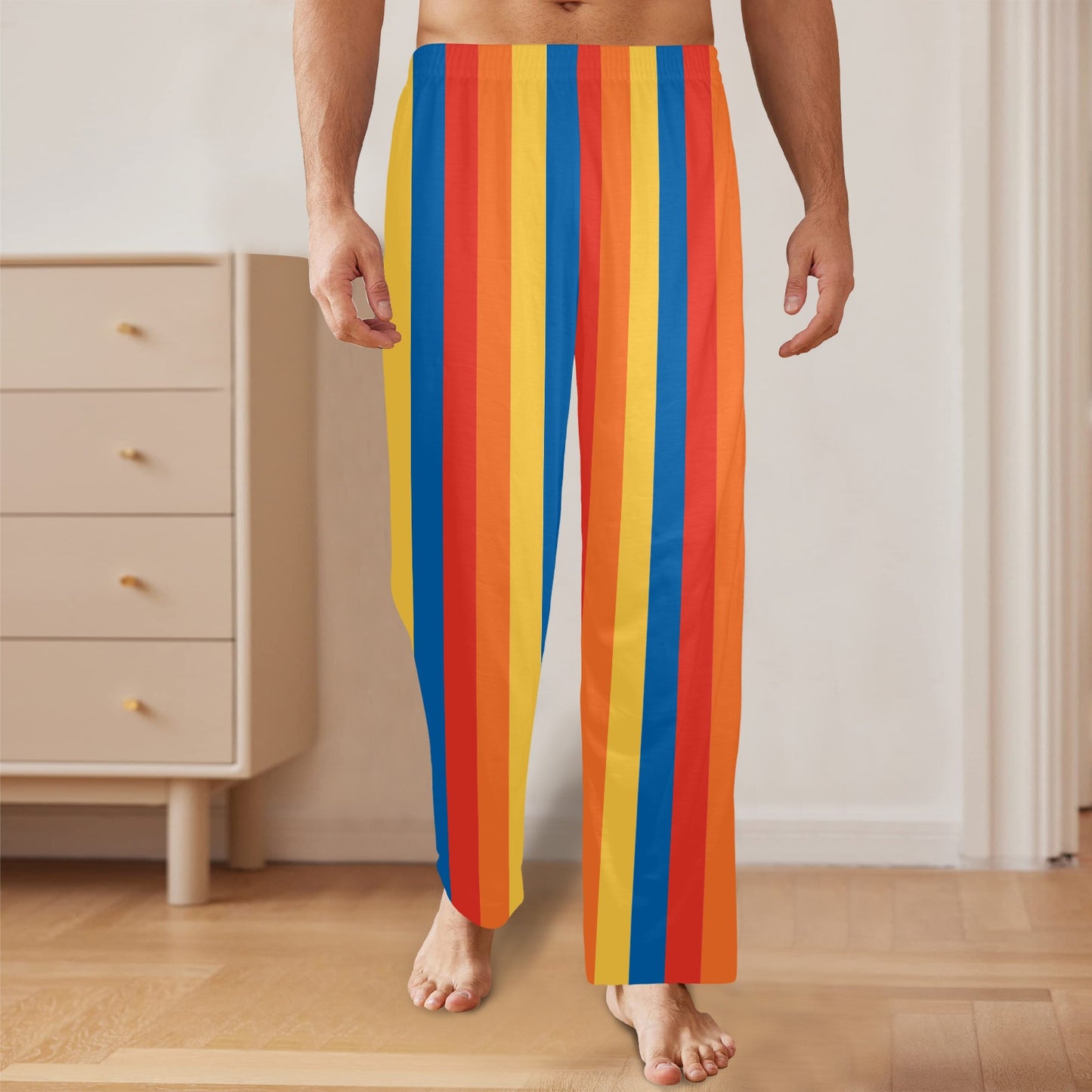 made in USA tariff-free shipping clown pants in orange and blue