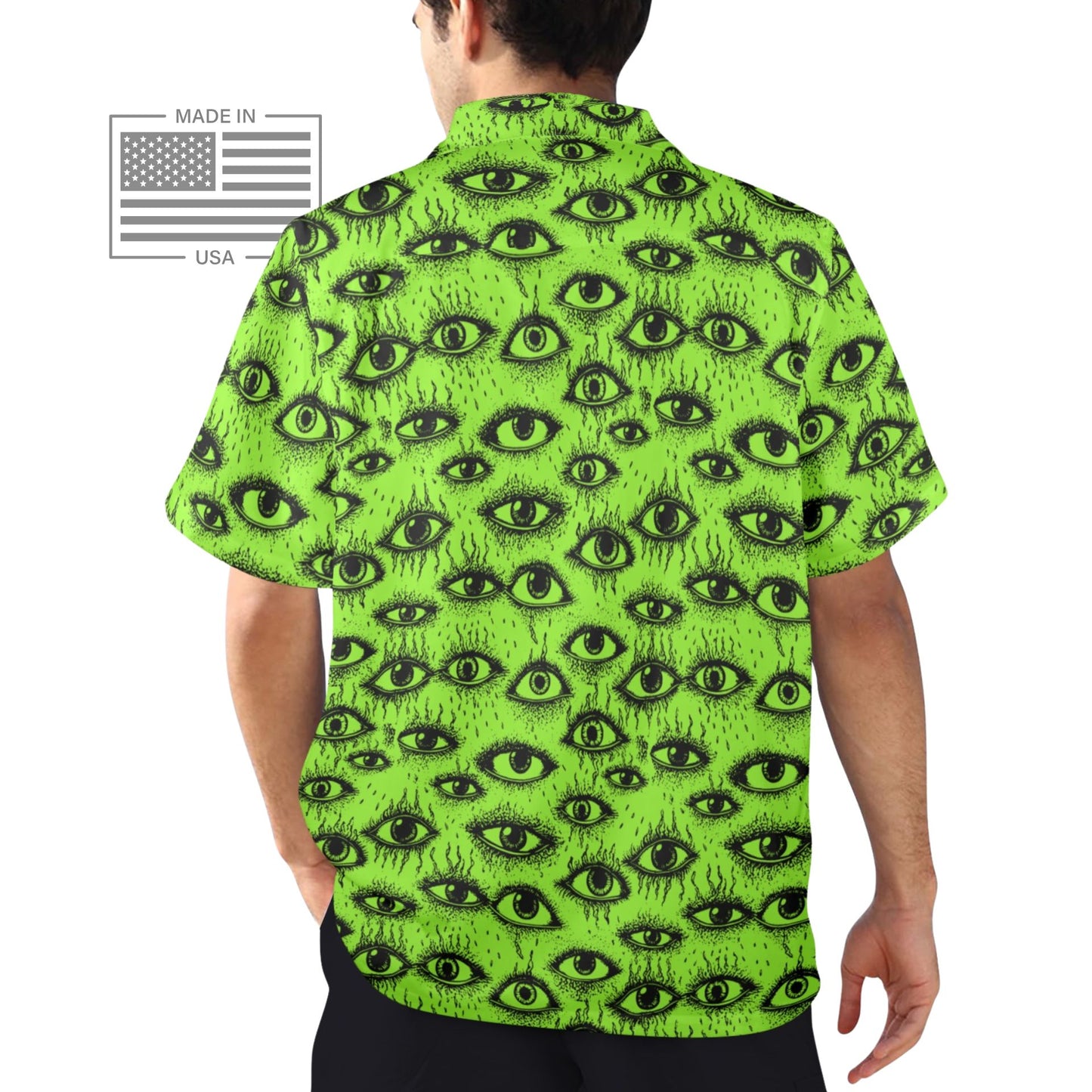 Weirdy Eye Alien Green Bowling Shirt--USA-made