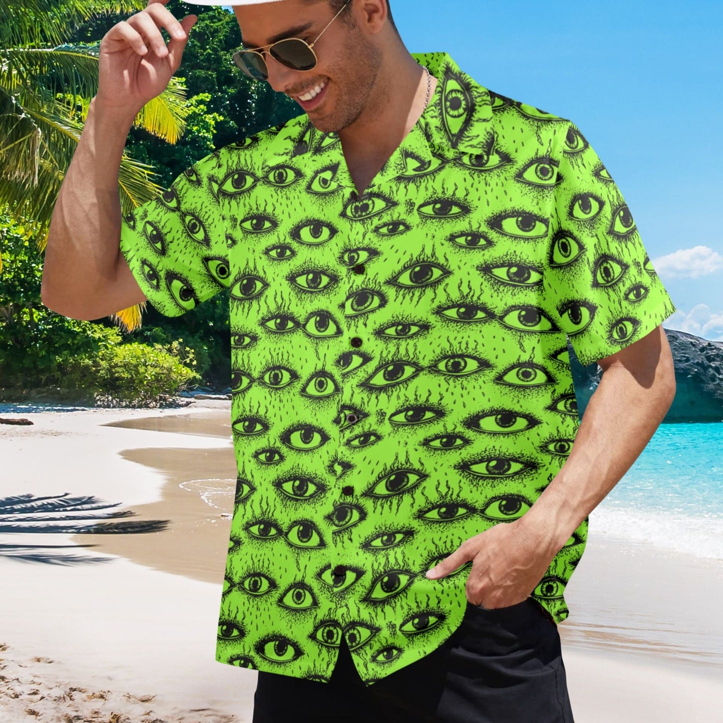 Weirdy Eye Alien Green Bowling Shirt--USA-made