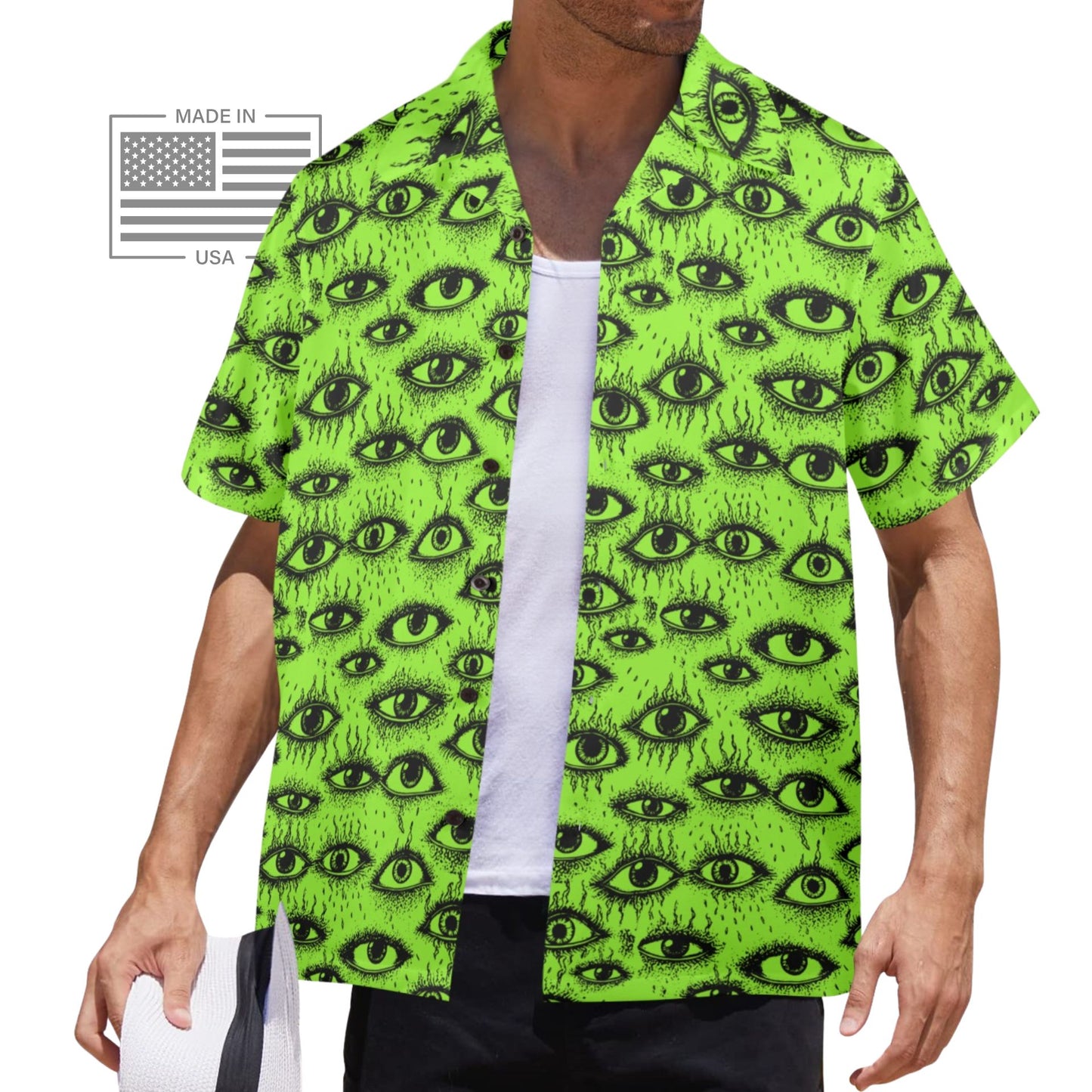 Weirdy Eye Alien Green Bowling Shirt--USA-made