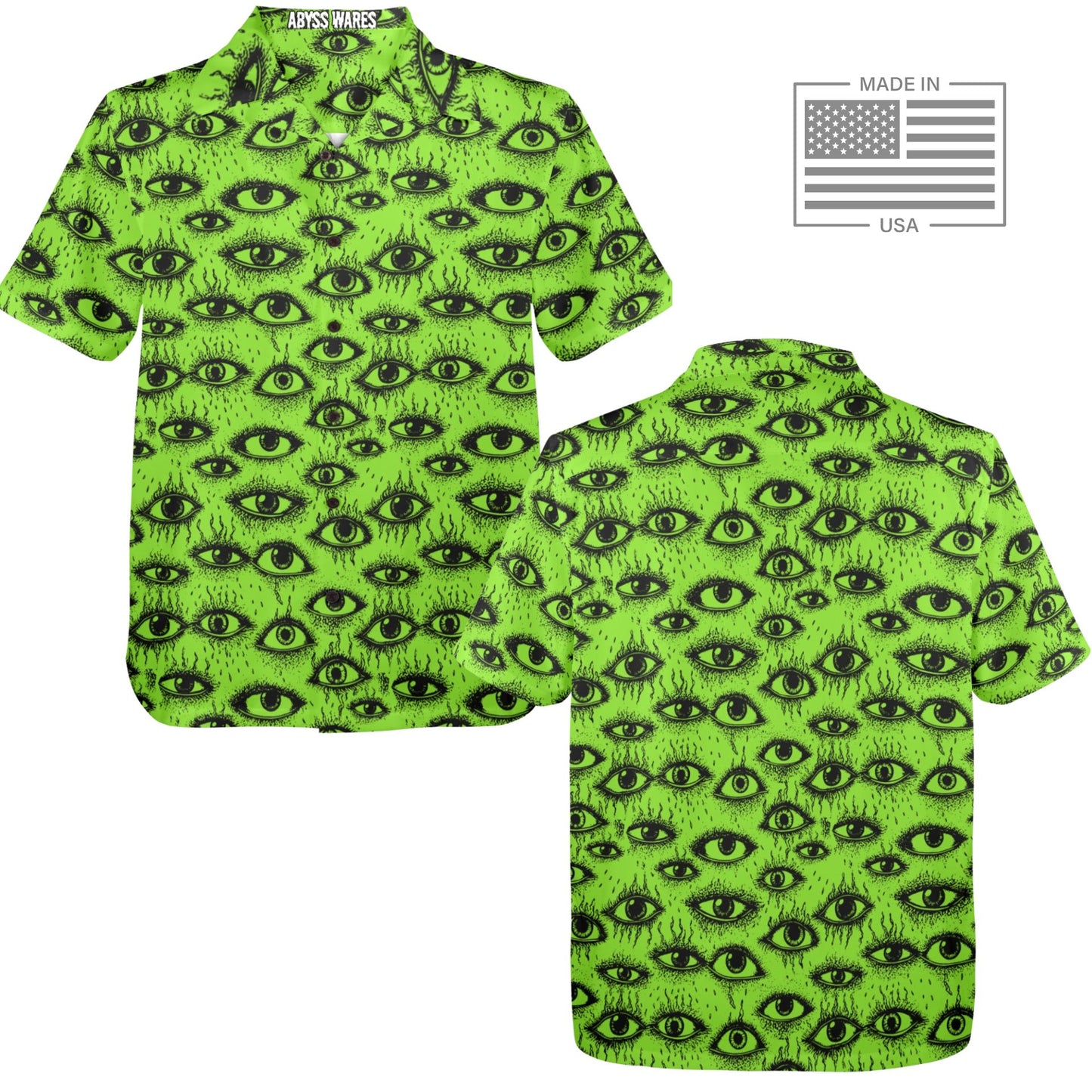 Weirdy Eye Alien Green Bowling Shirt--USA-made