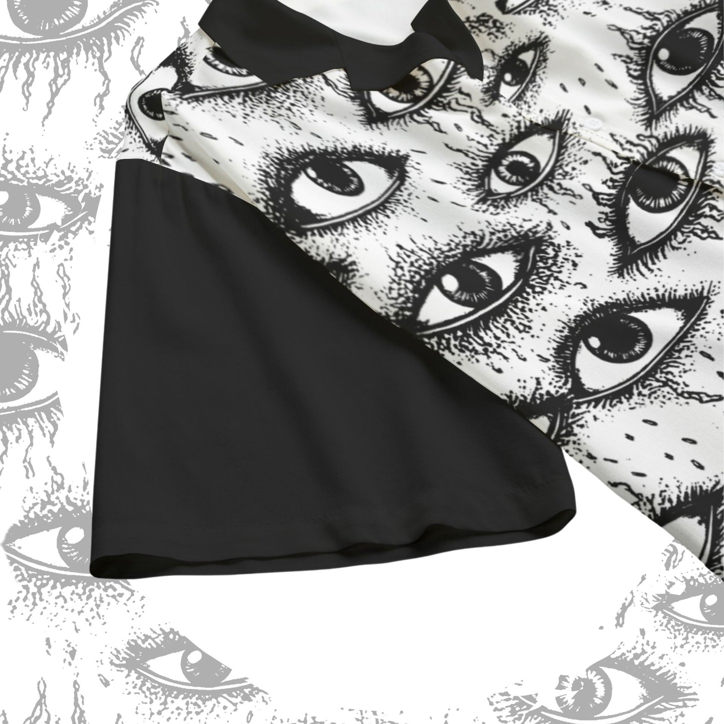 Weirdy Eye Black-White Bowling Shirt