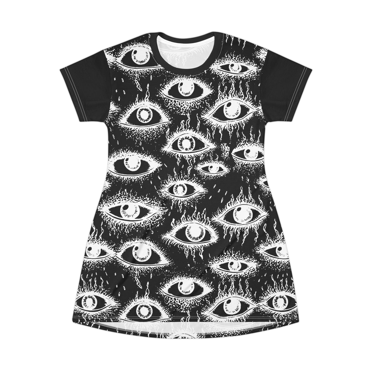 comfort goth style tshirt dress for women weirdcore outfit weird eyeball print in black and white made in America