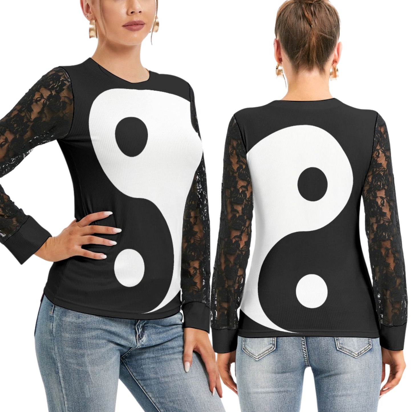 Yin Yang Lace Sleeve 90s Shirt