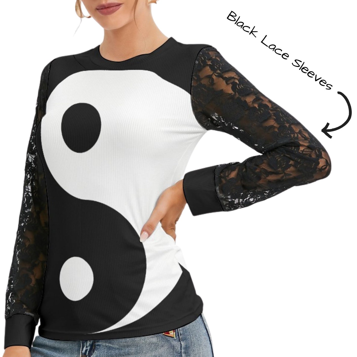 Yin Yang Lace Sleeve 90s Shirt