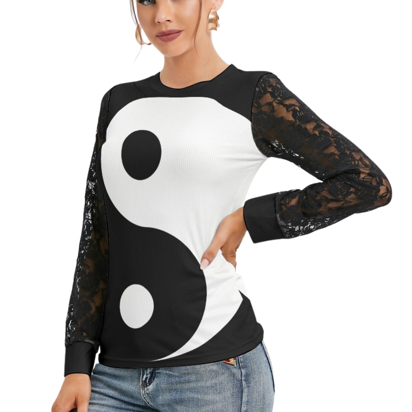 Yin Yang Lace Sleeve 90s Shirt