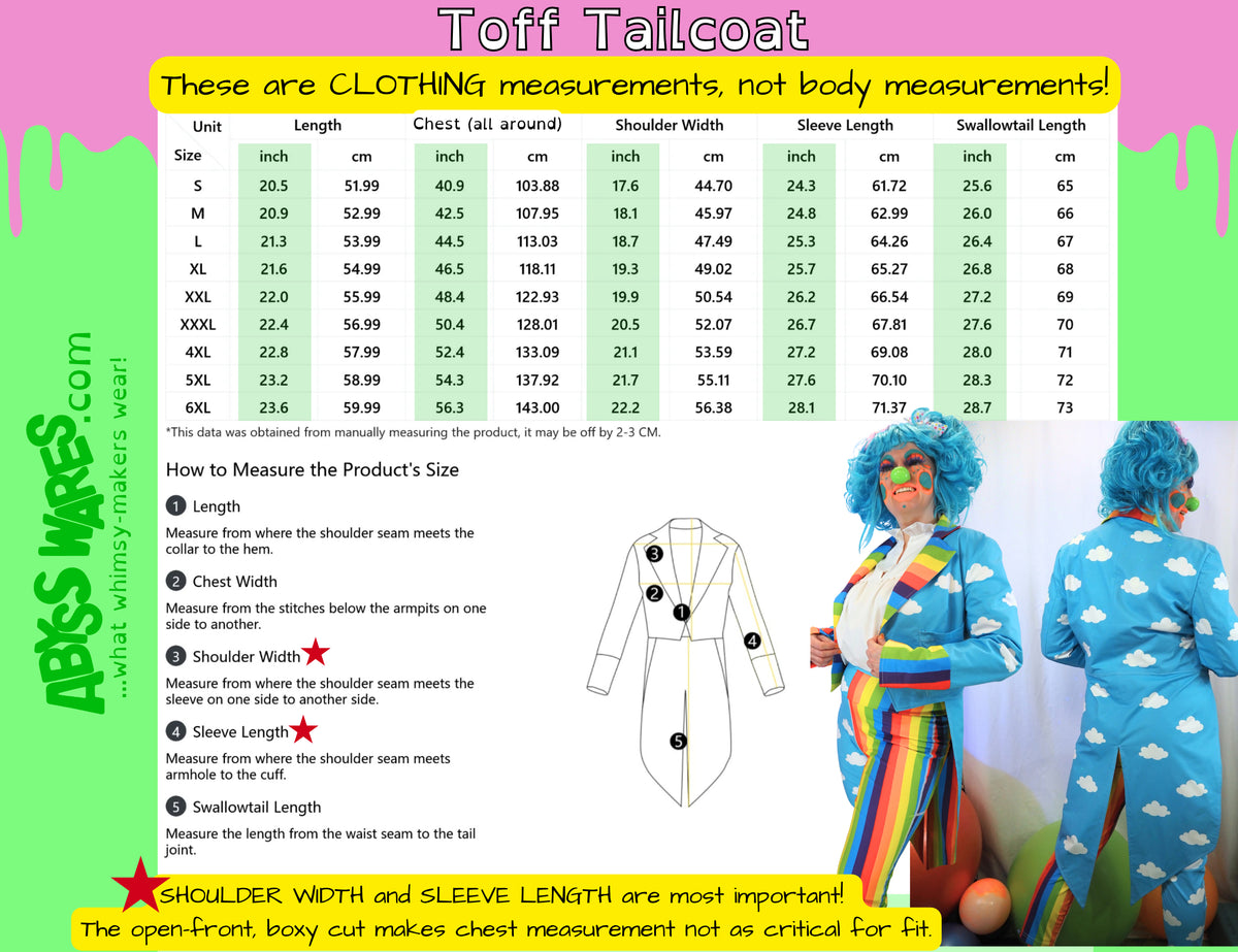 Toff Tailcoat Harlequin Rainbow Lavender Aqua Cutaway Tux Clown Coat