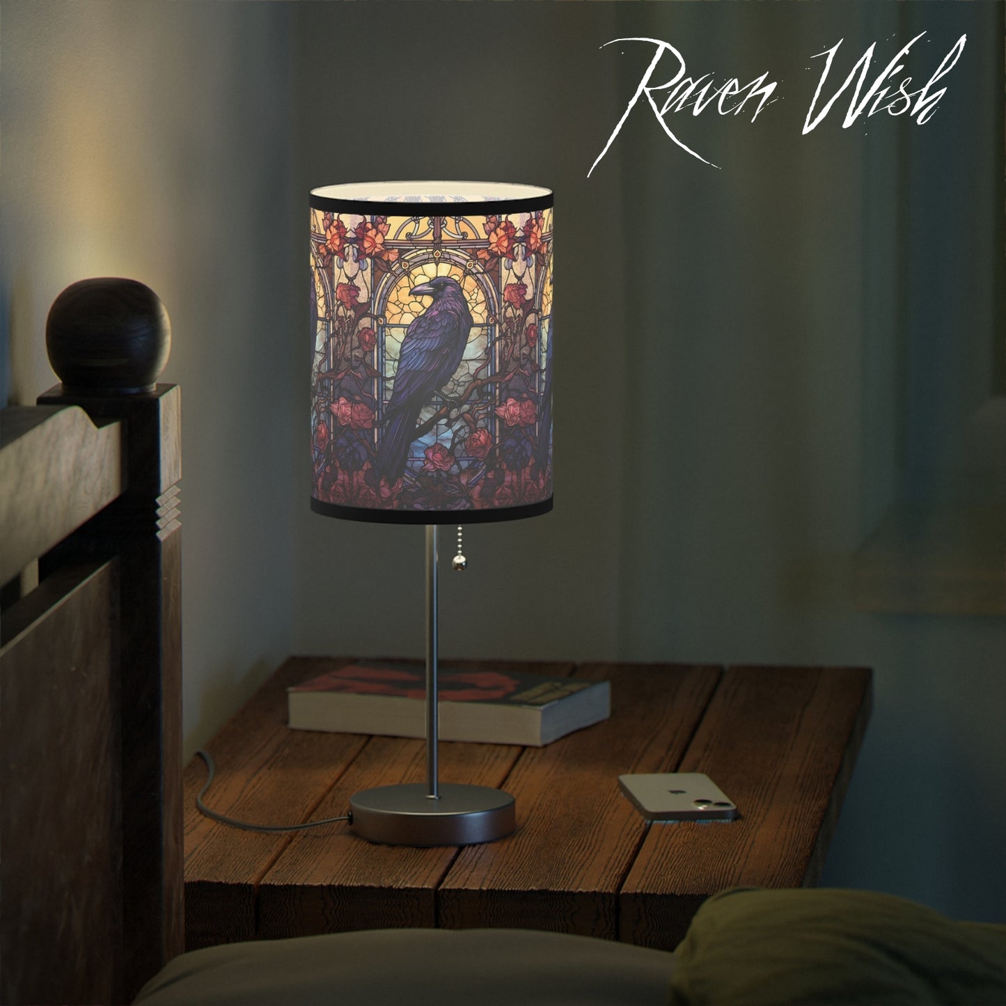 Rose Window Raven Desk Lamp
