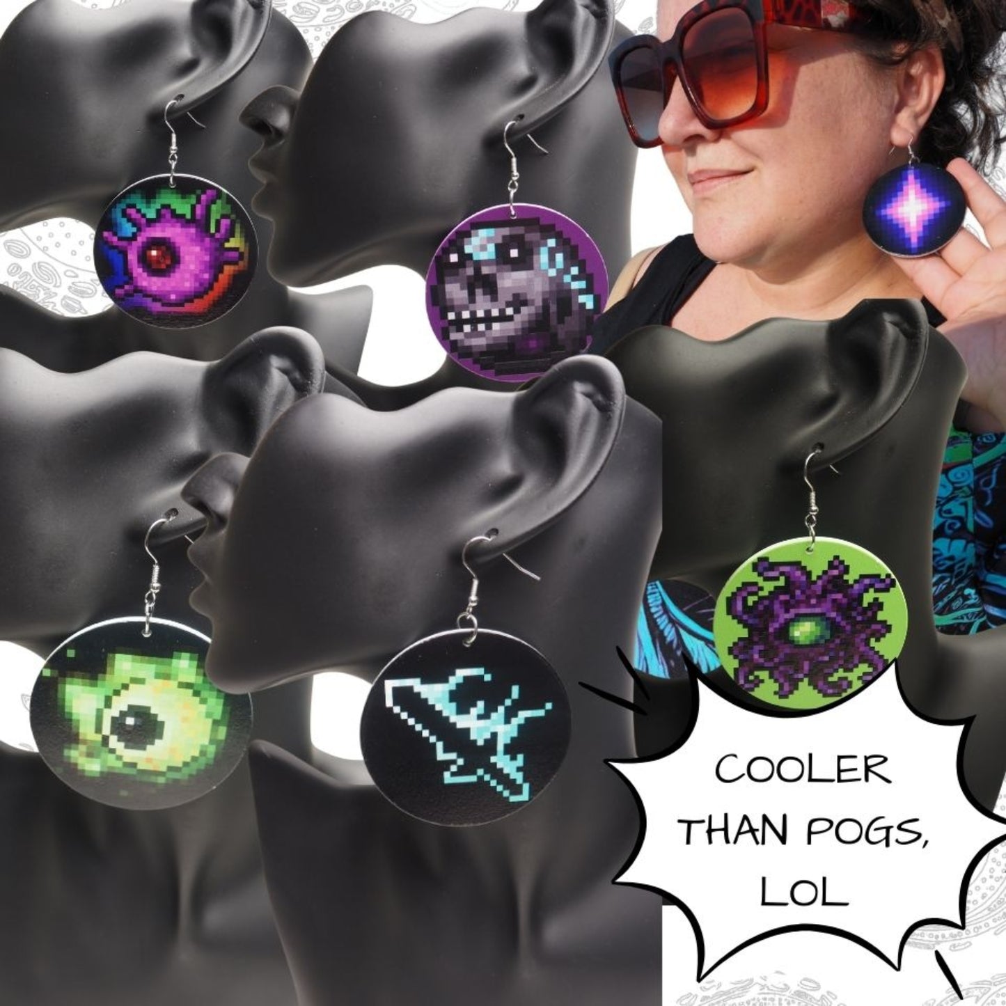 Smirky Fella 8bit Zombie Earrings