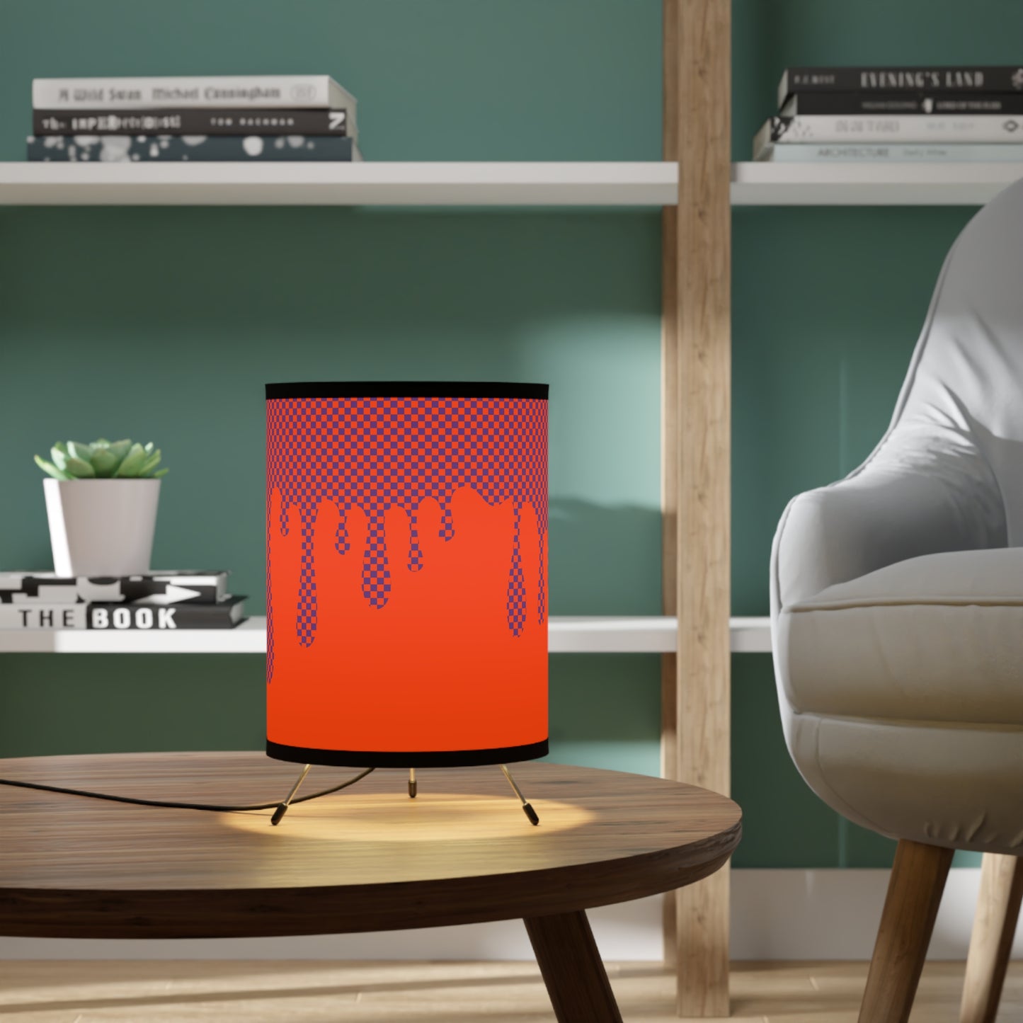 Dopamine Decor drippy checkers orange purple lamp