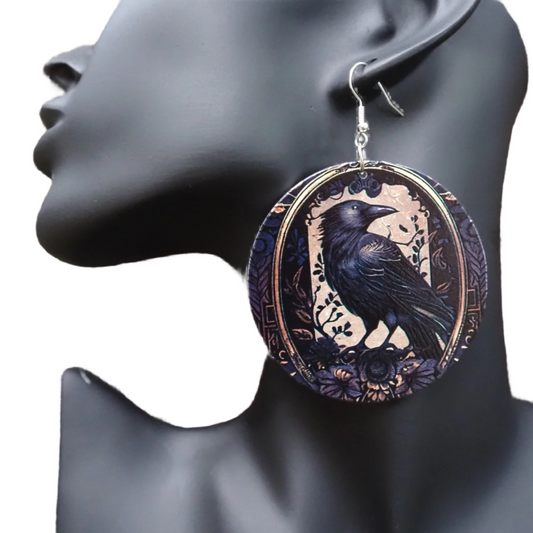 Golden Guardian Raven Earrings