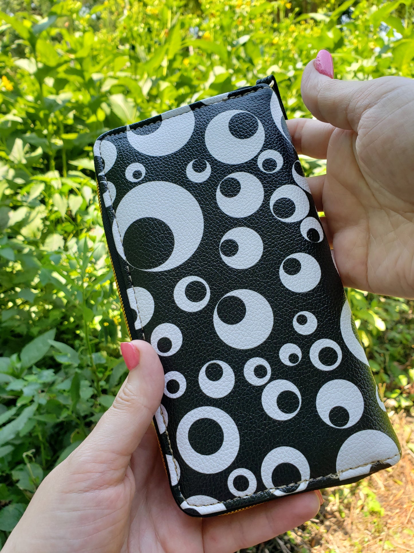 whimsigoth wallet with eyeballs in vegan leather
