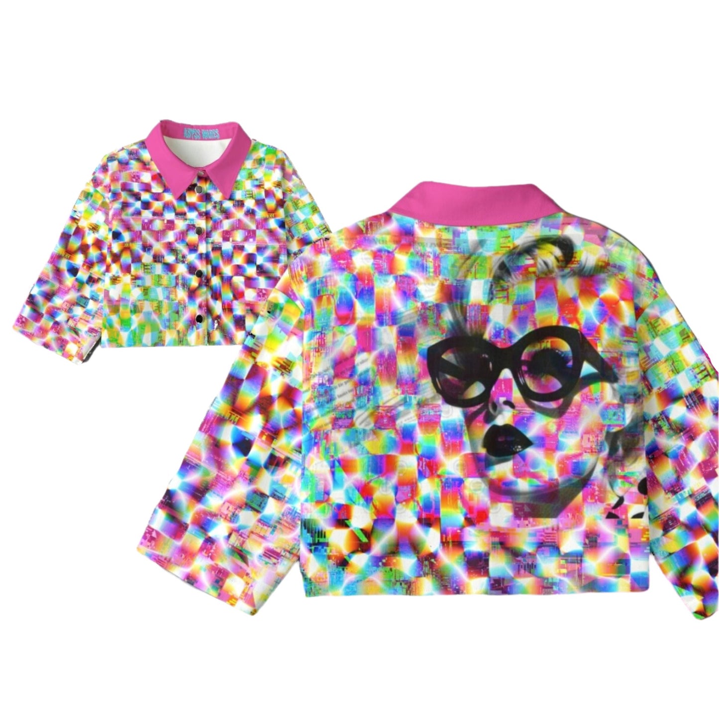 Malibu Glitchcore Bolero Cyber Coquette Checker Punk Pink Denim Jacket Weirdcore Weird Vaporwave