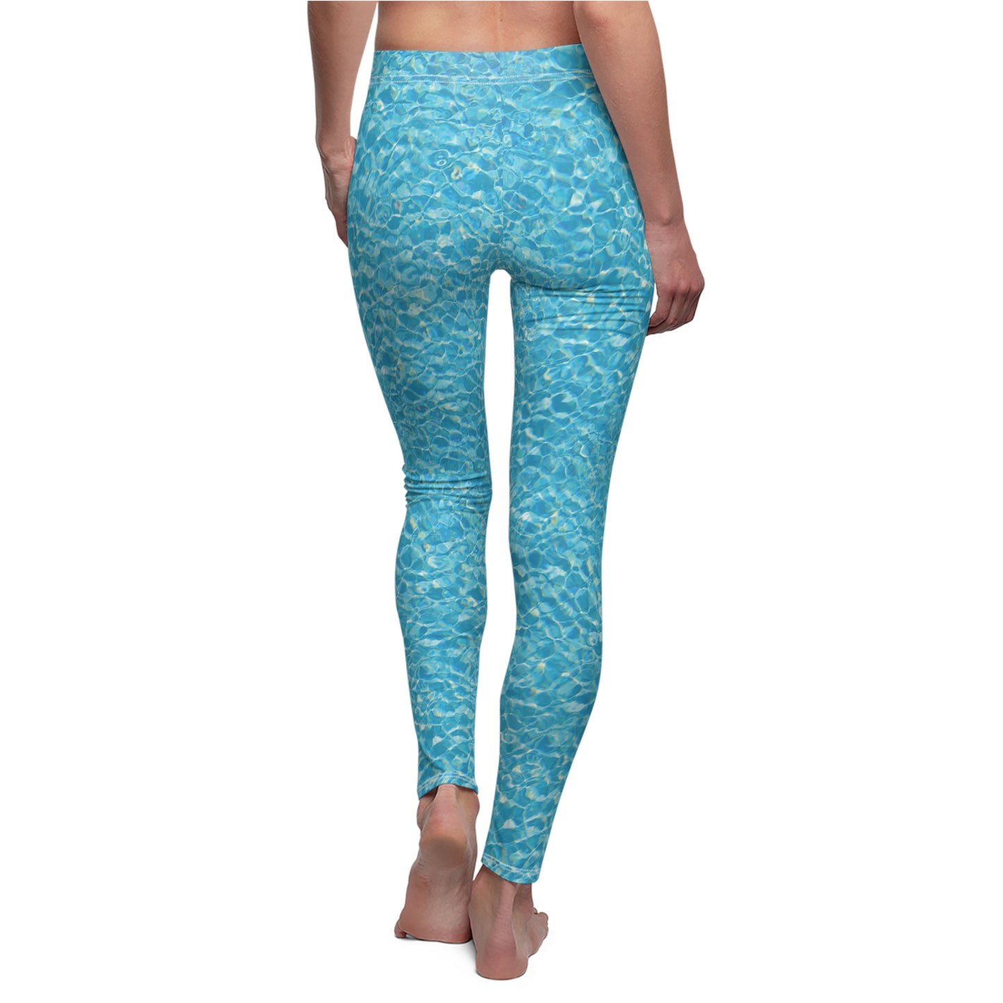 USA made womens leggings in holiday vacation pool blue photorealistic seamless print