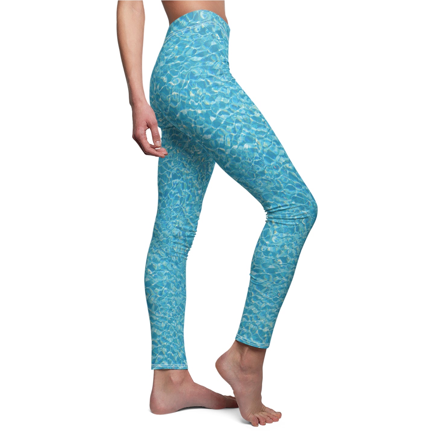 beautiful unique activewear leggings for women in watery pool blue all-over print