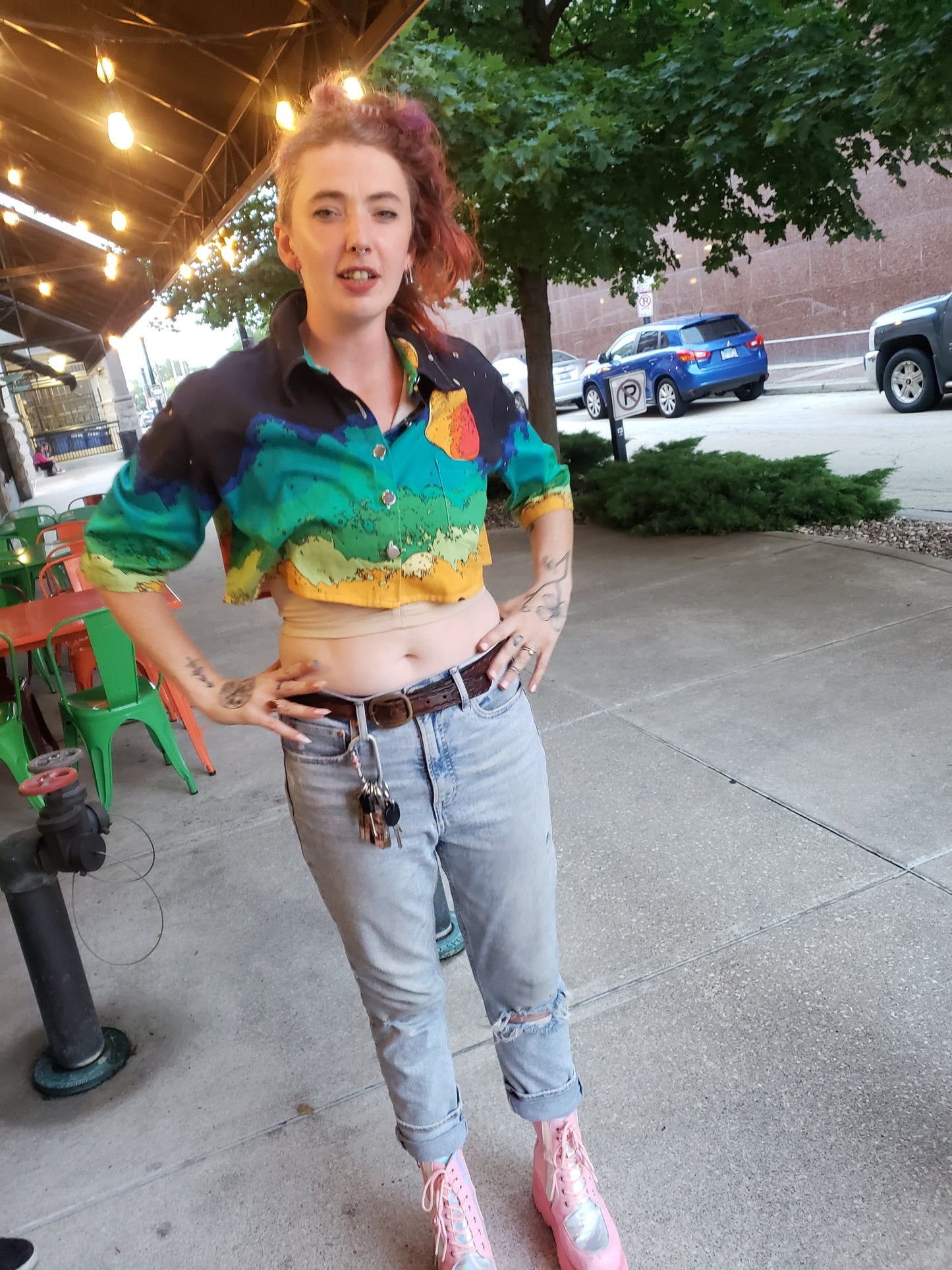 Scifi Lofi Landscape Bolero Cropped Jean Jacket