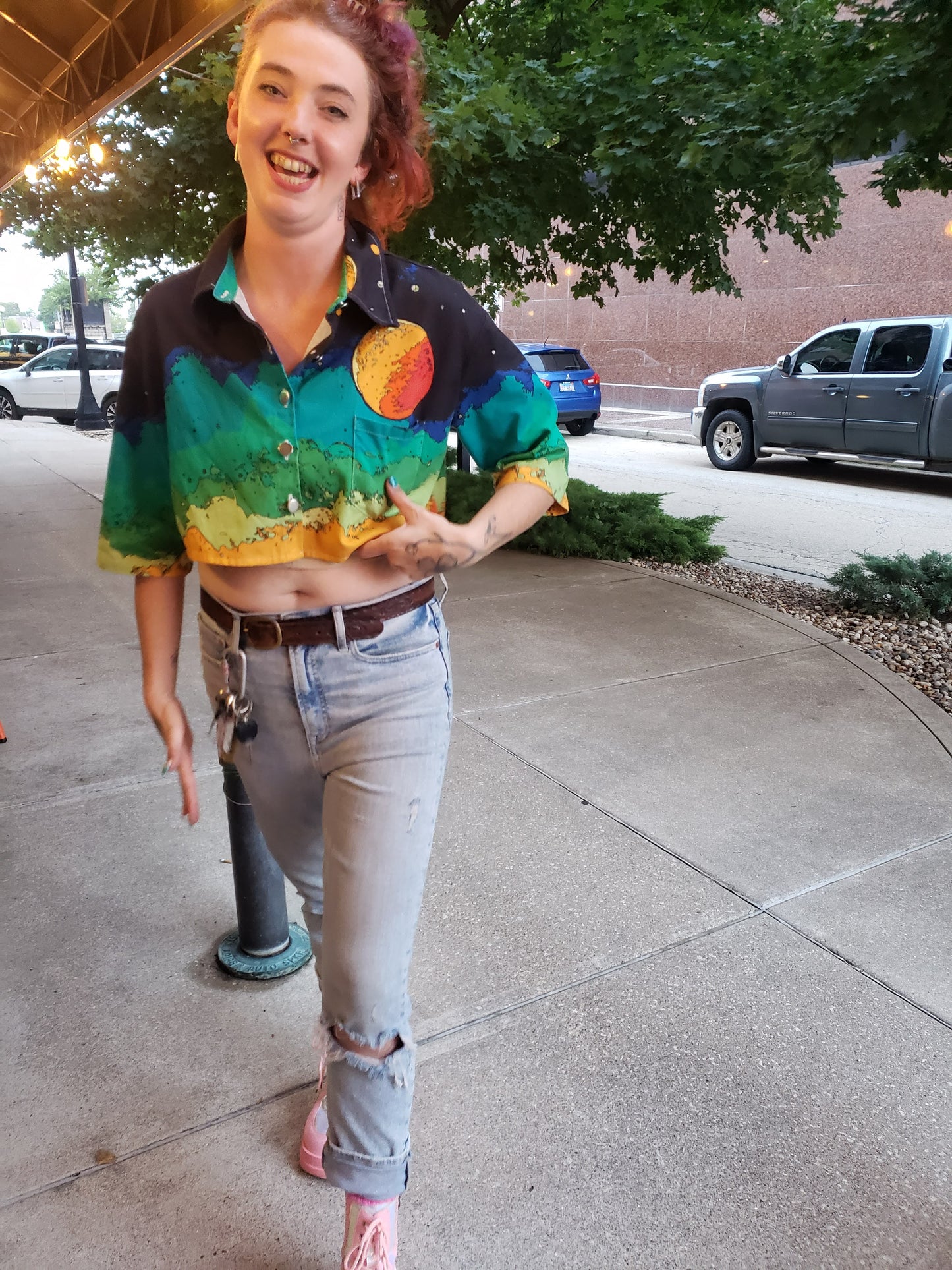 Scifi Lofi Landscape Bolero Cropped Jean Jacket