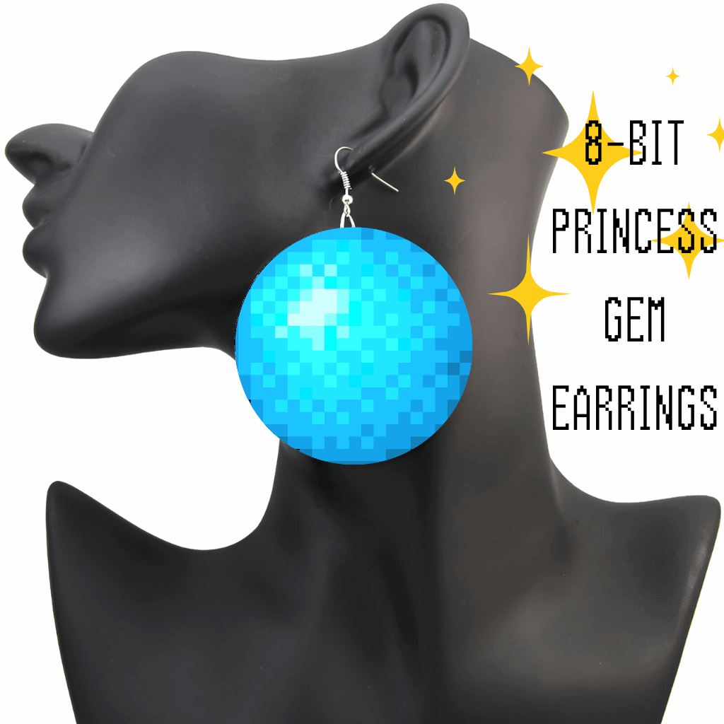 8-Bit Cyan Game Princess Earrings Blue Peach Cosplay