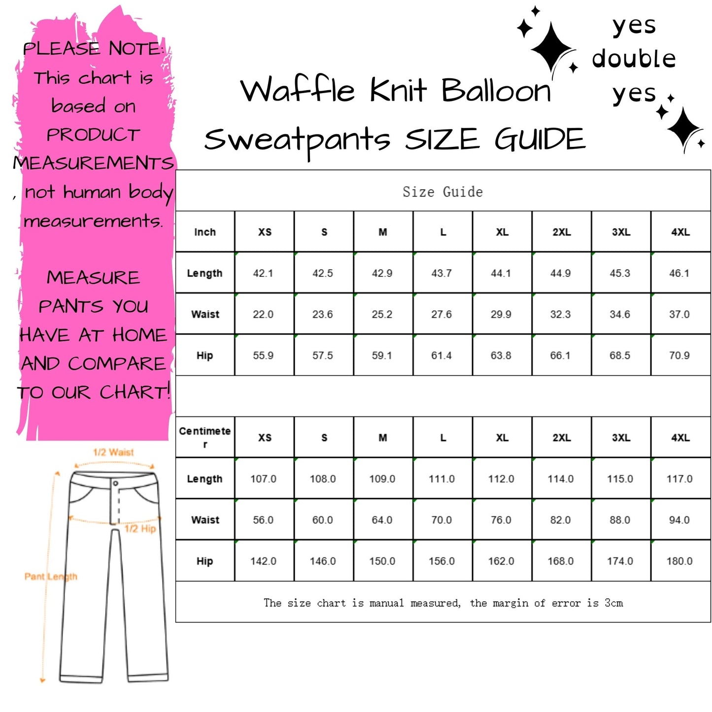 baggy waffle knit sweatpants size guide, nonbinary sizing
