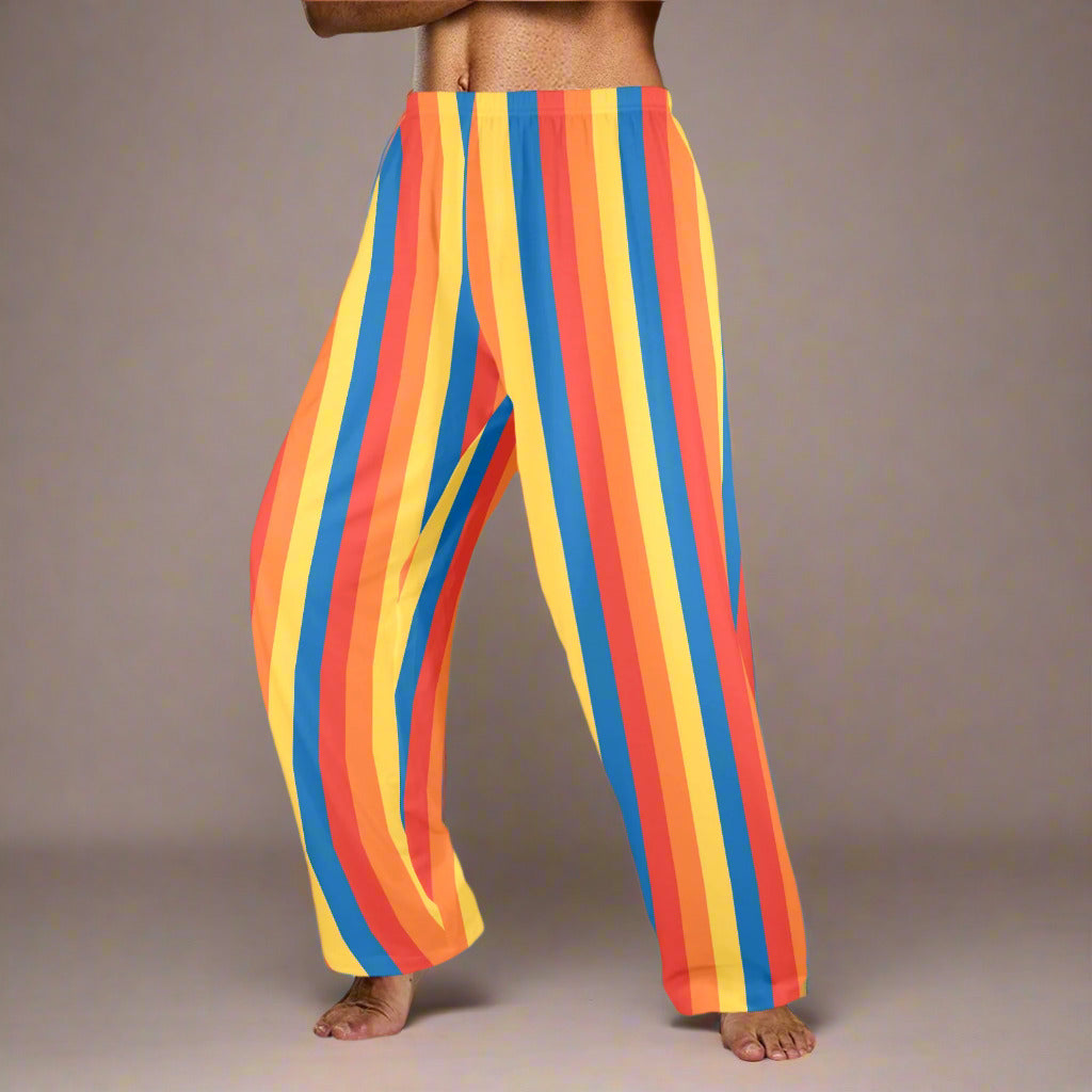 red orange blue vertical stripe pajama pants unisex, mens size