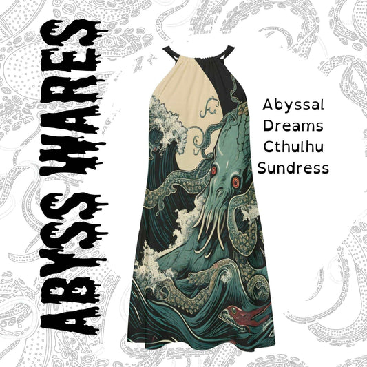 Where to buy Cthulhu dresses, dress with sea monsters on it, the Kraken giant tentacle face nightmare beasts as cute alternative clothing only at AbyssWares.com