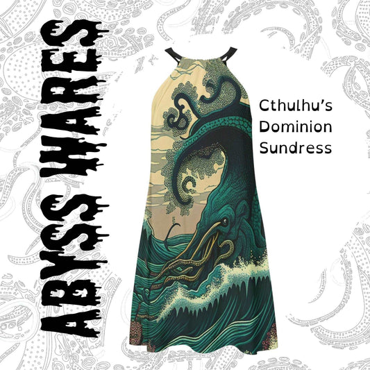 Where to buy Cthulhu dresses, dresses with tentacles on them, Japanese streetwear style ukiyo-e tentacle sea monster sundress and weirdcore clothing for sale at www.AbyssWares.com