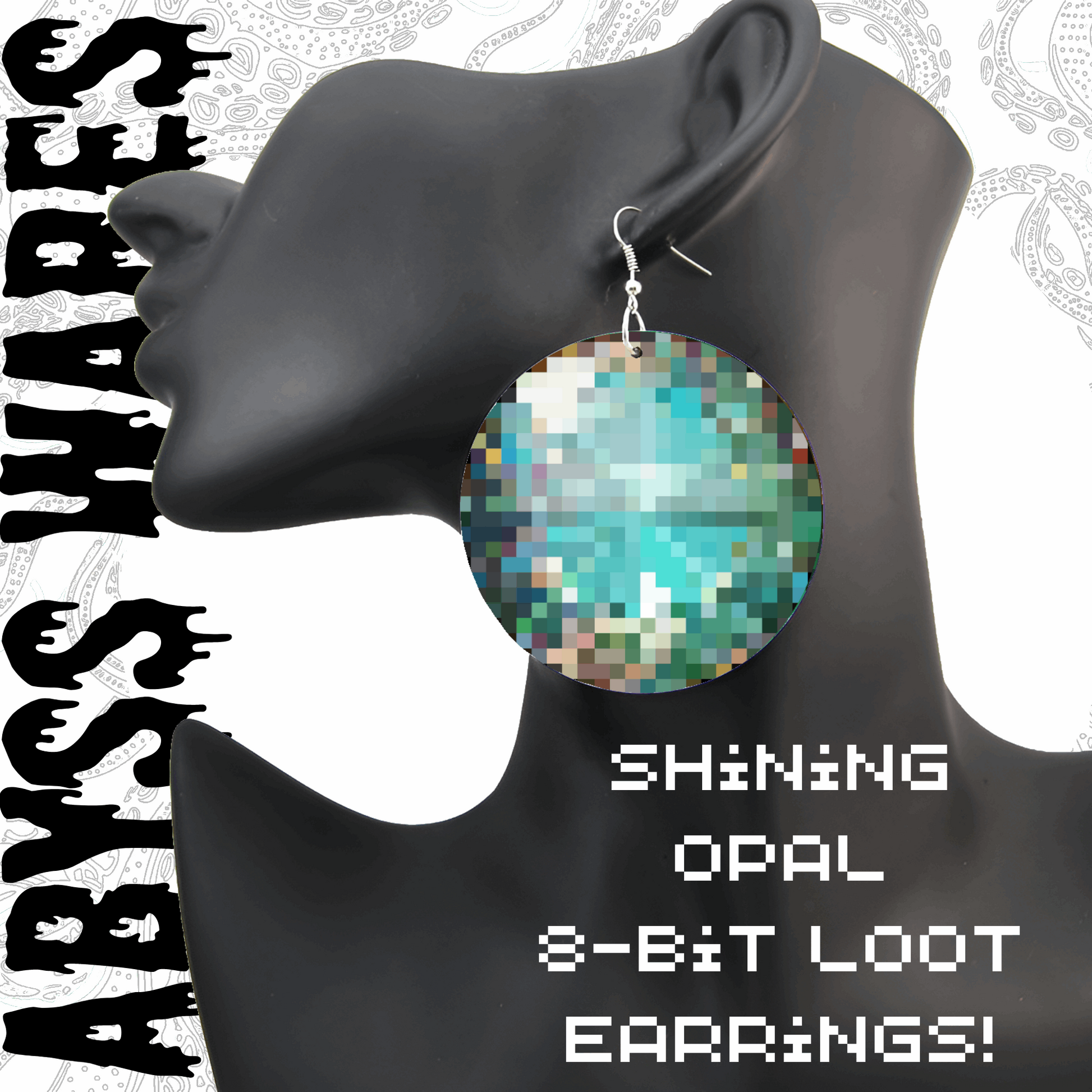 8bit Magic Opal Gem Earrings Loot Pixel Art