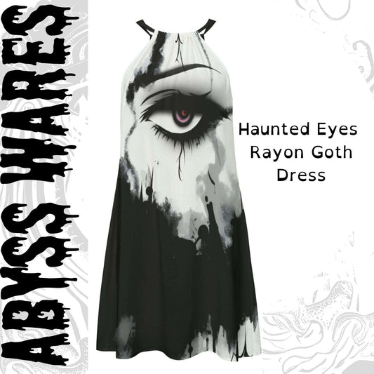 Haunted Eyes Dress Gothic Halter | Breezy Rayon Fabric Perfect for Gothic Summer Attire