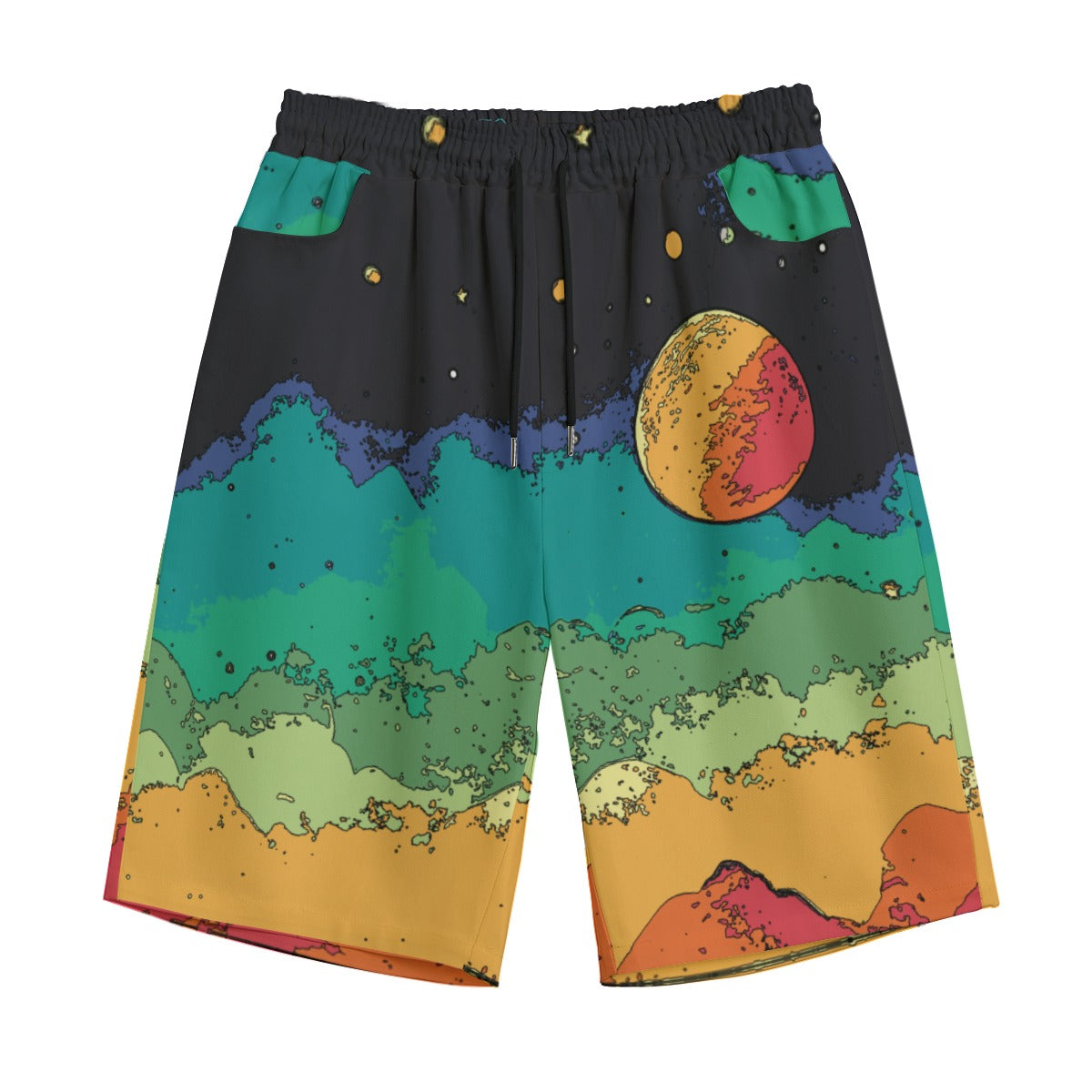 Scifi Paper Moon Jorts Denim Casual Baggy Skater Shorts Scenecore Scene Cyberpunk Lofi Glitch Art