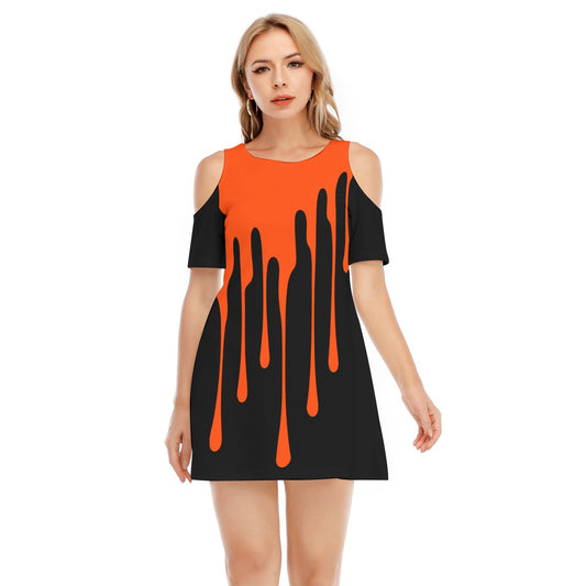 Drippy Orange Paint Splat Shoulder Cutouts Sundress