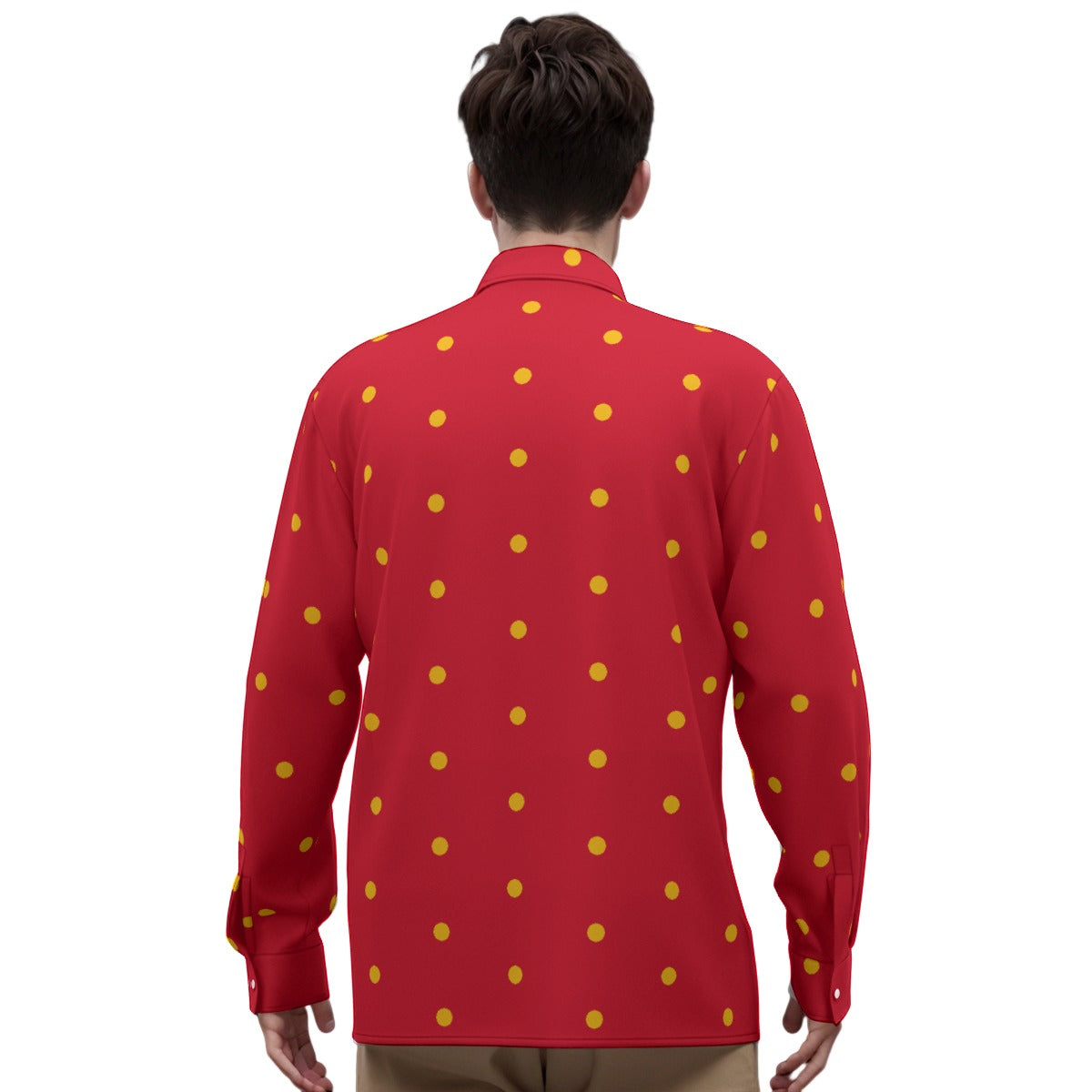 Classy Clown Dot Satin Long Sleeve Button Up, Red and Gold