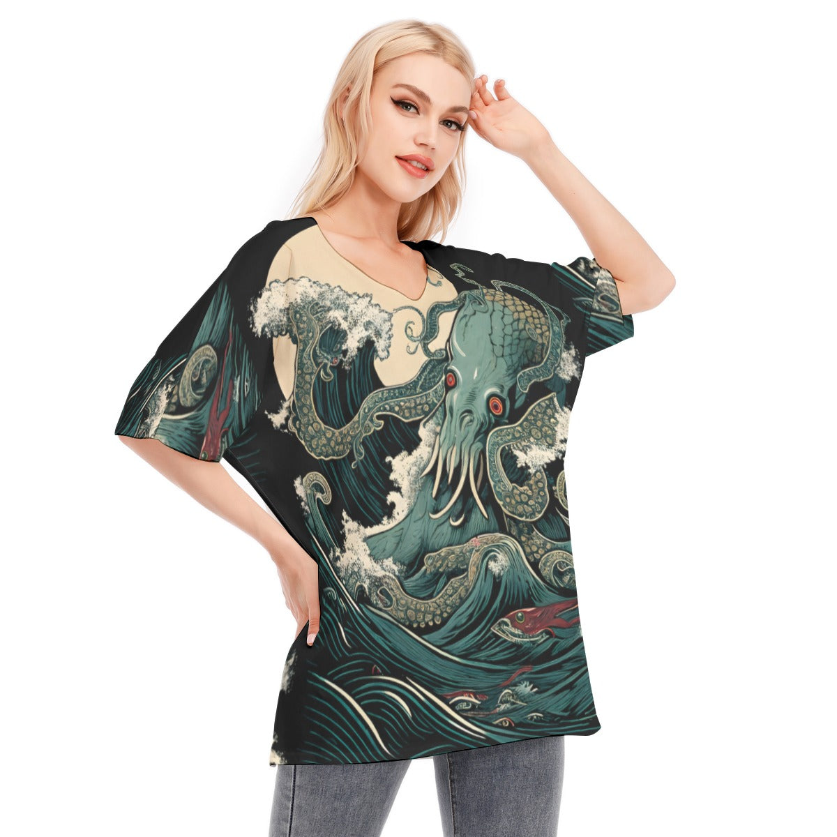 Abyssal Dreams Cthulu Blouse Cotton Batwing Whimsigoth Japanese Streetwear Lovecraft Arkam Horror