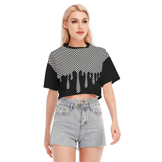 Checker Drip Crop Top Black and White Drippy Checkerboard Cotton Cropped Shirt