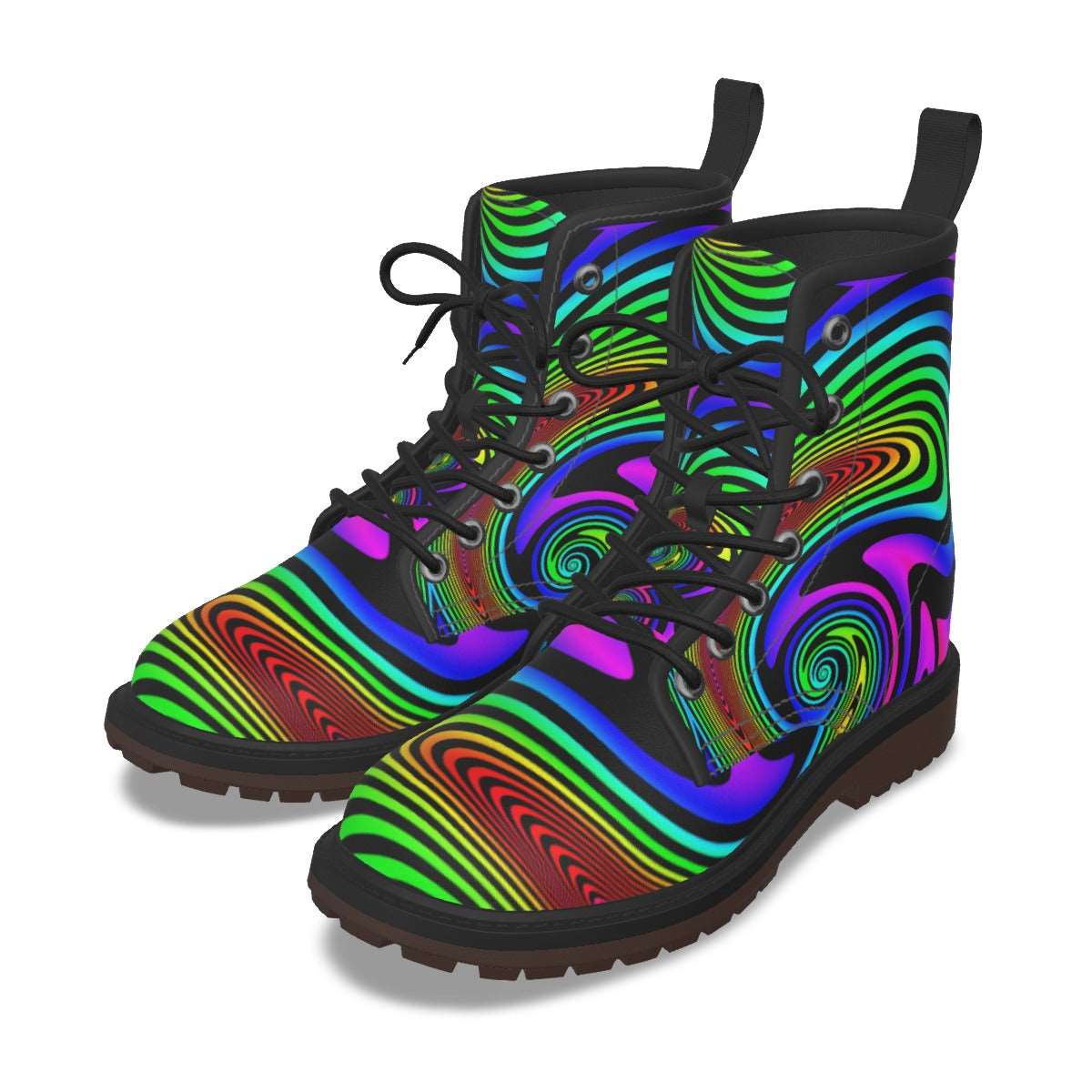 Hypno-Stompers! Men's Sizing Trippy Rainbow Boots Peace Fairy Vegan Leather Rave Pride Festival Wea