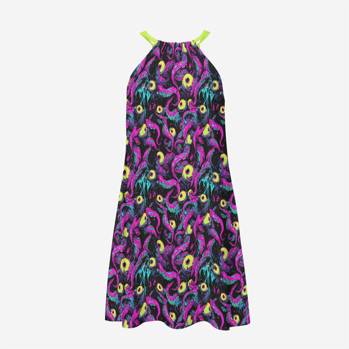 The Shoggy Sundress Neon Goth Weirdcore Hentai Dress Cryptid Octopus Tentacle Eyeball Rayon Fabric