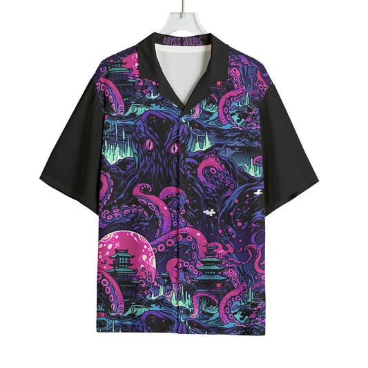 Kraken Invades Tokyo Bowling Shirt Weirdcore Hawaiian Shirts Nonbinary Purple Tentacle Anime Scene