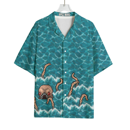 8bit Kraken Attack Rayon Bowling Shirt Geeky Gamer Fashion Dungeon Crawl Tentacle Sea Monster Top