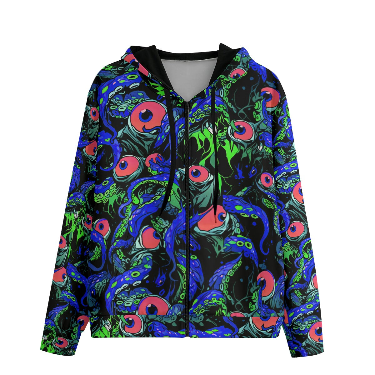 Blue Shoggy Zip Up Hoodie Tentacle Eyeball Anime Lovecraft Cthulhu Nonbinary Weirdcore Cyberpunk