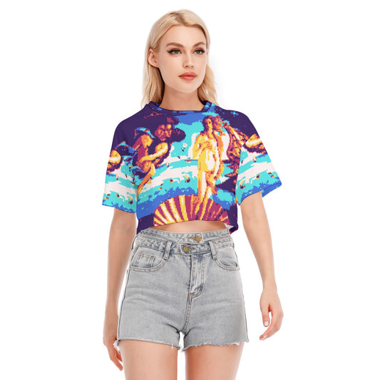 8bit Aphrodite Cotton Crop Top Birth of Venus Webcore Pixel Art Cyber Goddess Shirt Weirdcore Scene