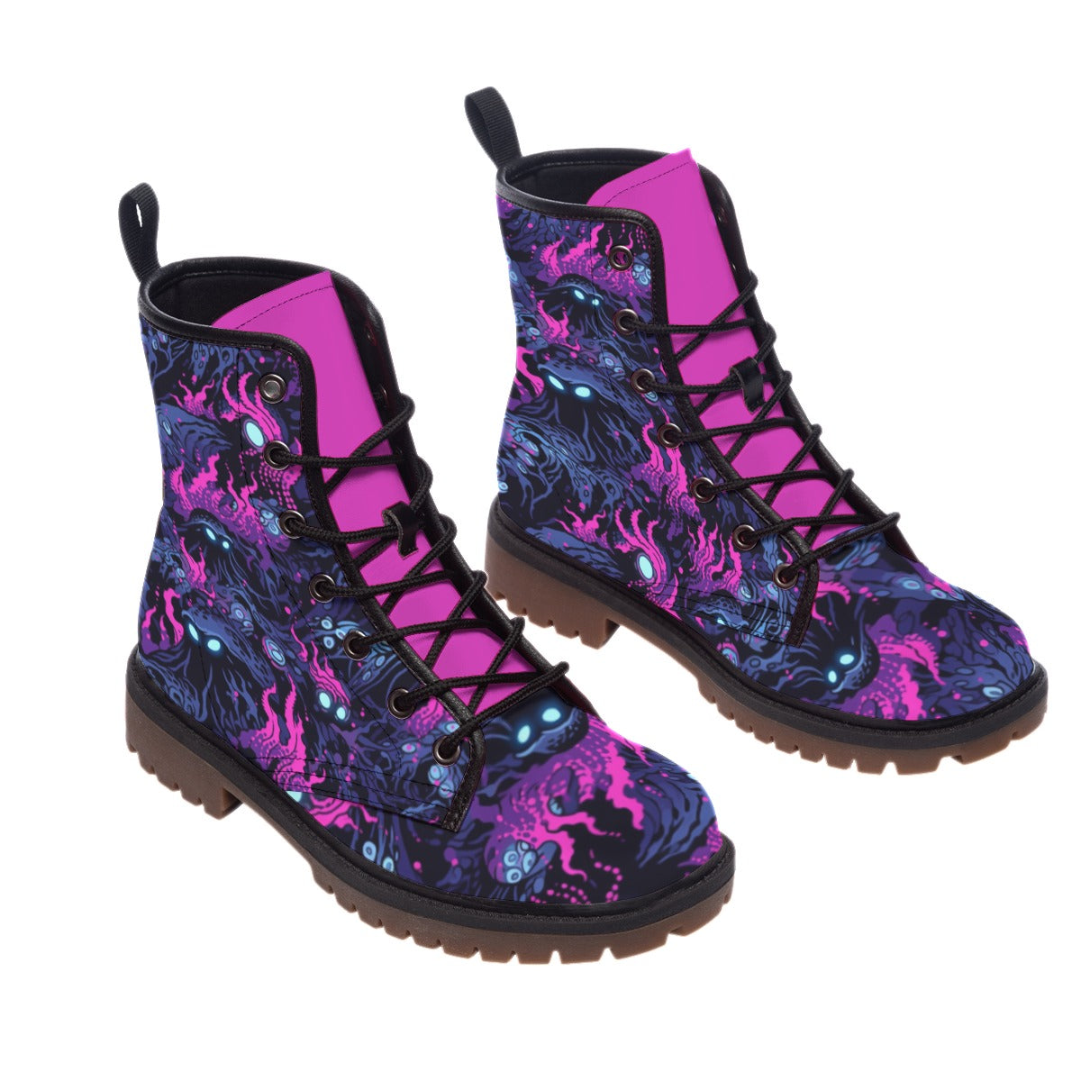 Cthulhu Combat Boots Whimsigoth Cryptid Kraken Purple Shoes Festival Boots Weird Stuff Cthulu Lovecr