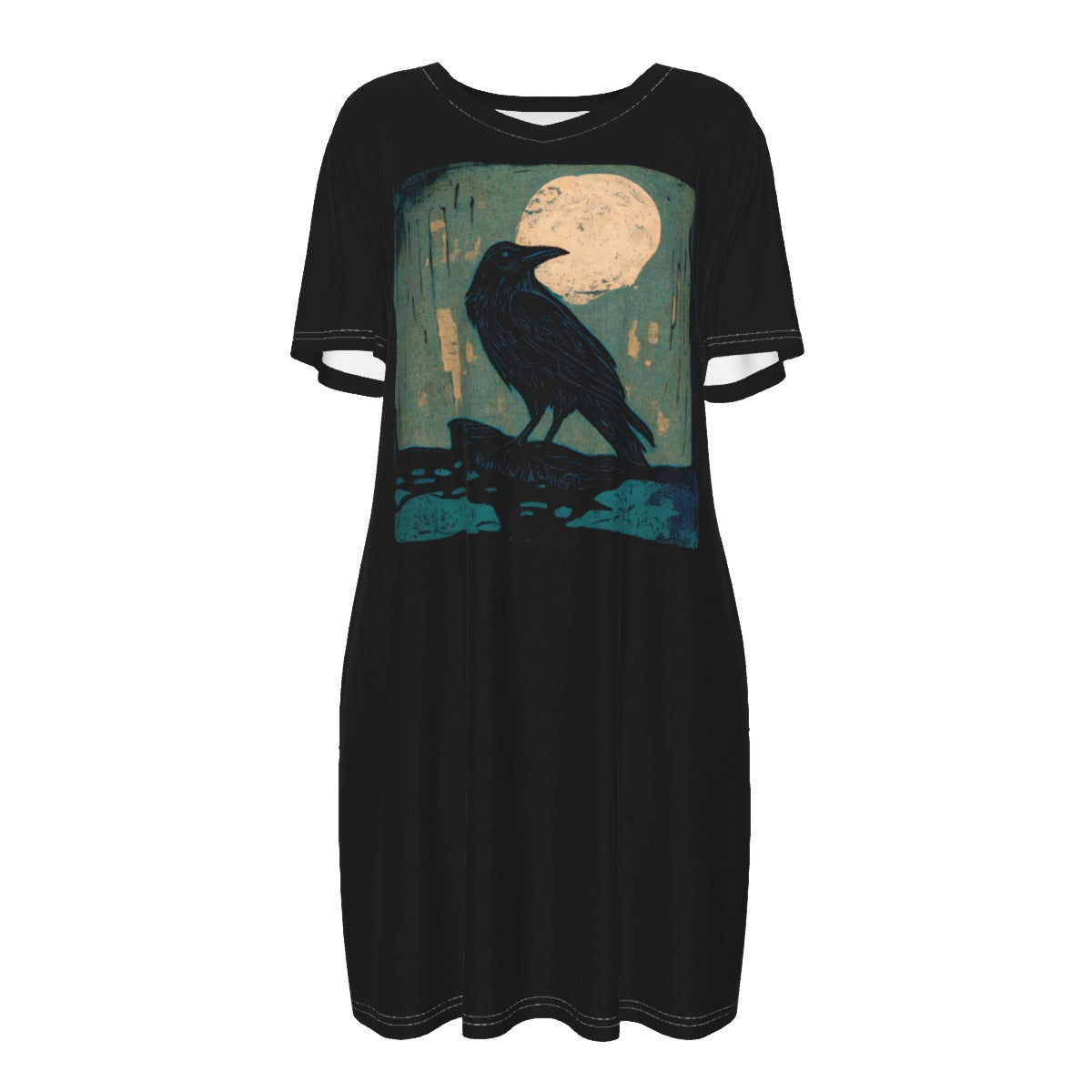 Moss Wood Raven Sleep Lounge Dress Tshirt Shirtdress COTTON Sensory Friendly Witchy Goth Sundress