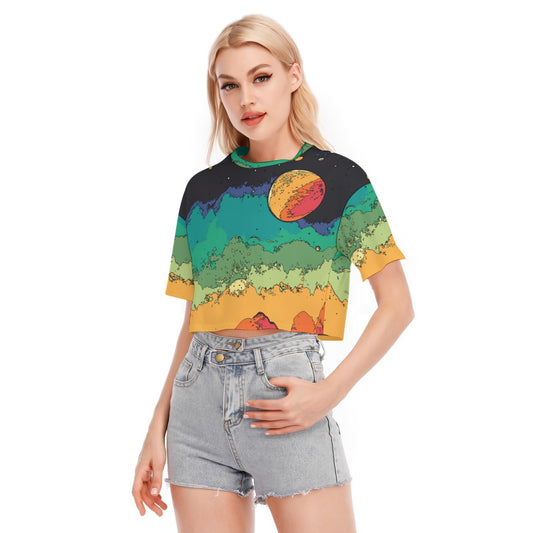 Scifi Lofi Crop Top Cotton Tshirt Rainbow Moon Scenecore Scene Y2K Baby Tee Weirdcore Clothes