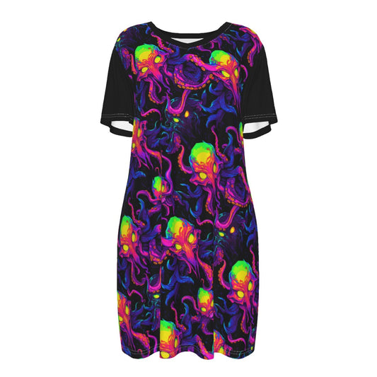 Alien Masters Neon Cthulhu Horror Tshirt Dress Sleepwear