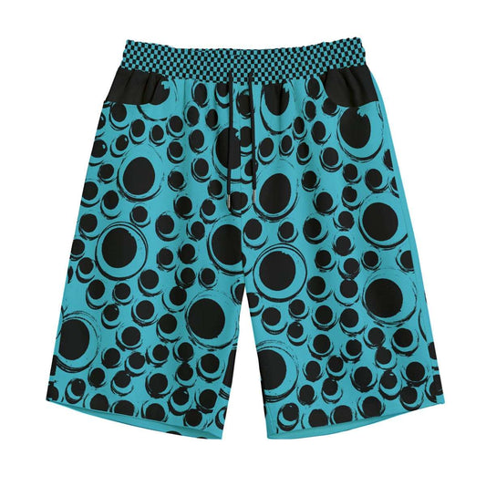 Big Blue Googly Eyes Baggy Cotton Skate Shorts | Weirdcore Streetwear Eyeballs Print Coords