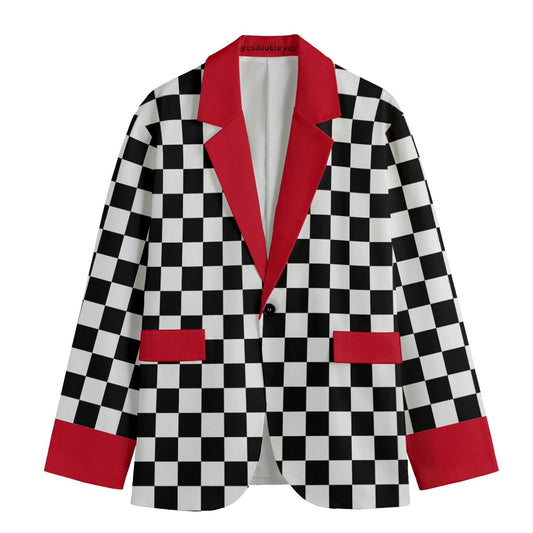 Checkered Red Mens Nonbinary Blazer Clowncore Maximalist Unmissable! Cotton Sport Coat