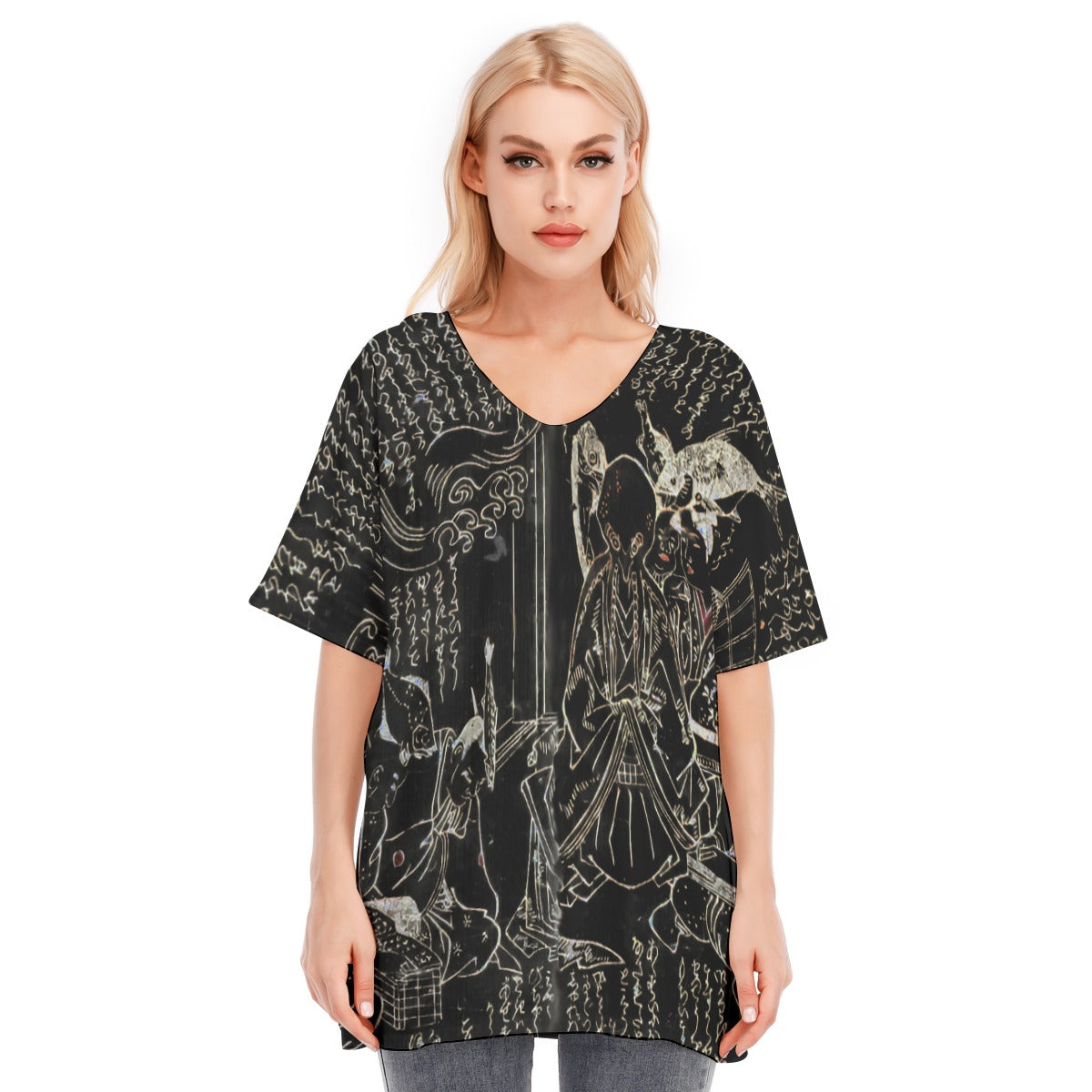 Octopus Potato Cotton Batwing Top Gothic Elegant Weirdcore Cthulhu Japanese Streetwear Womens Flowy Blouse