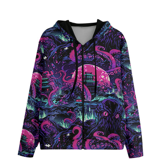 Kraken Invades Tokyo Purple Cotton Zip Up Hoodie