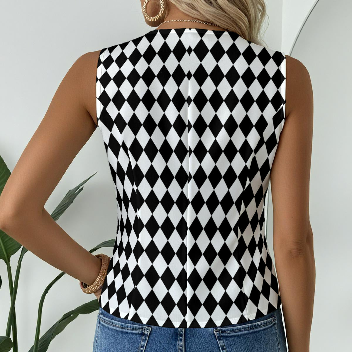 Schwarz-weiße Harlekin-Clownweste für Damen