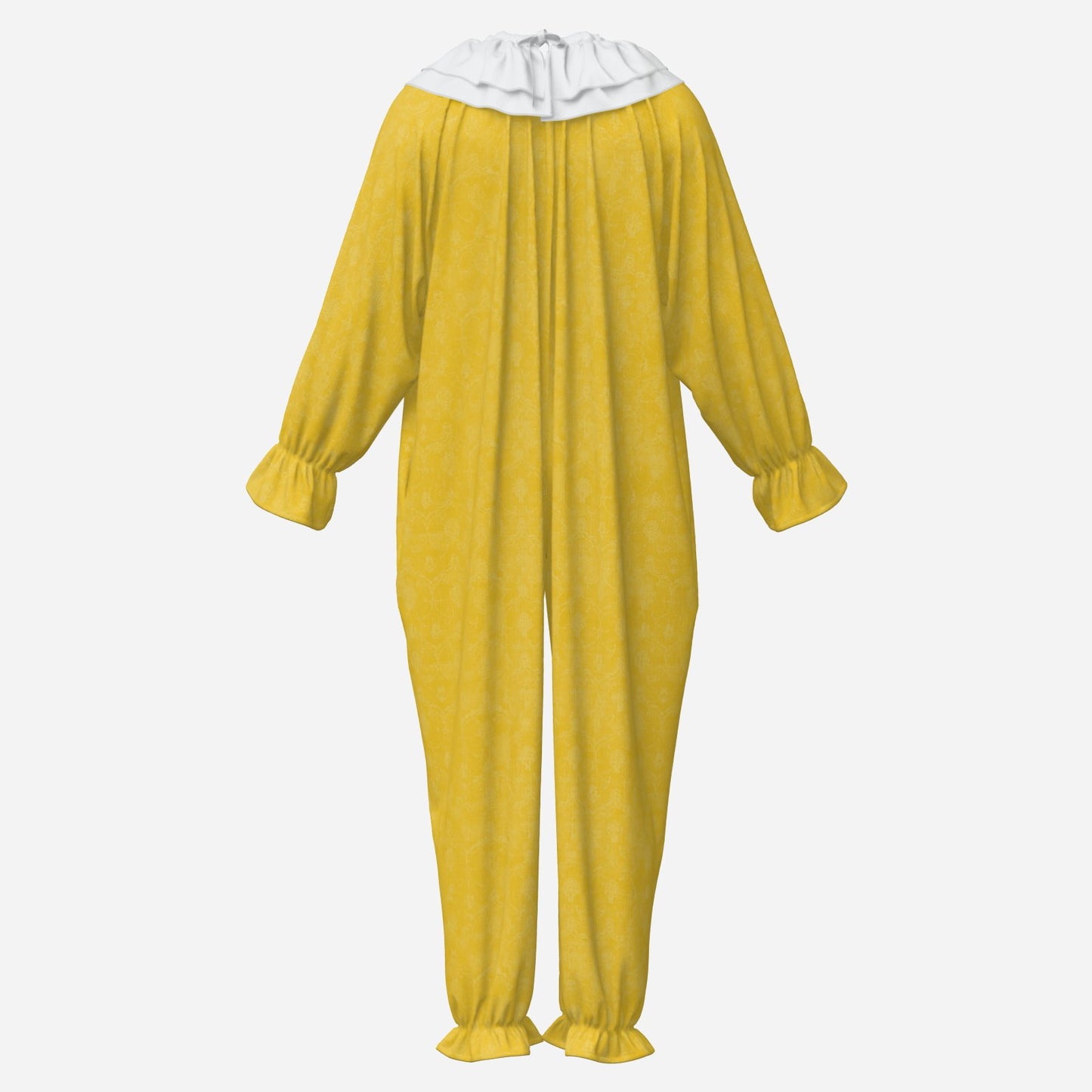 Circus Coveralls Yellow Citrine Damask clown suit, ghost mannequin back view