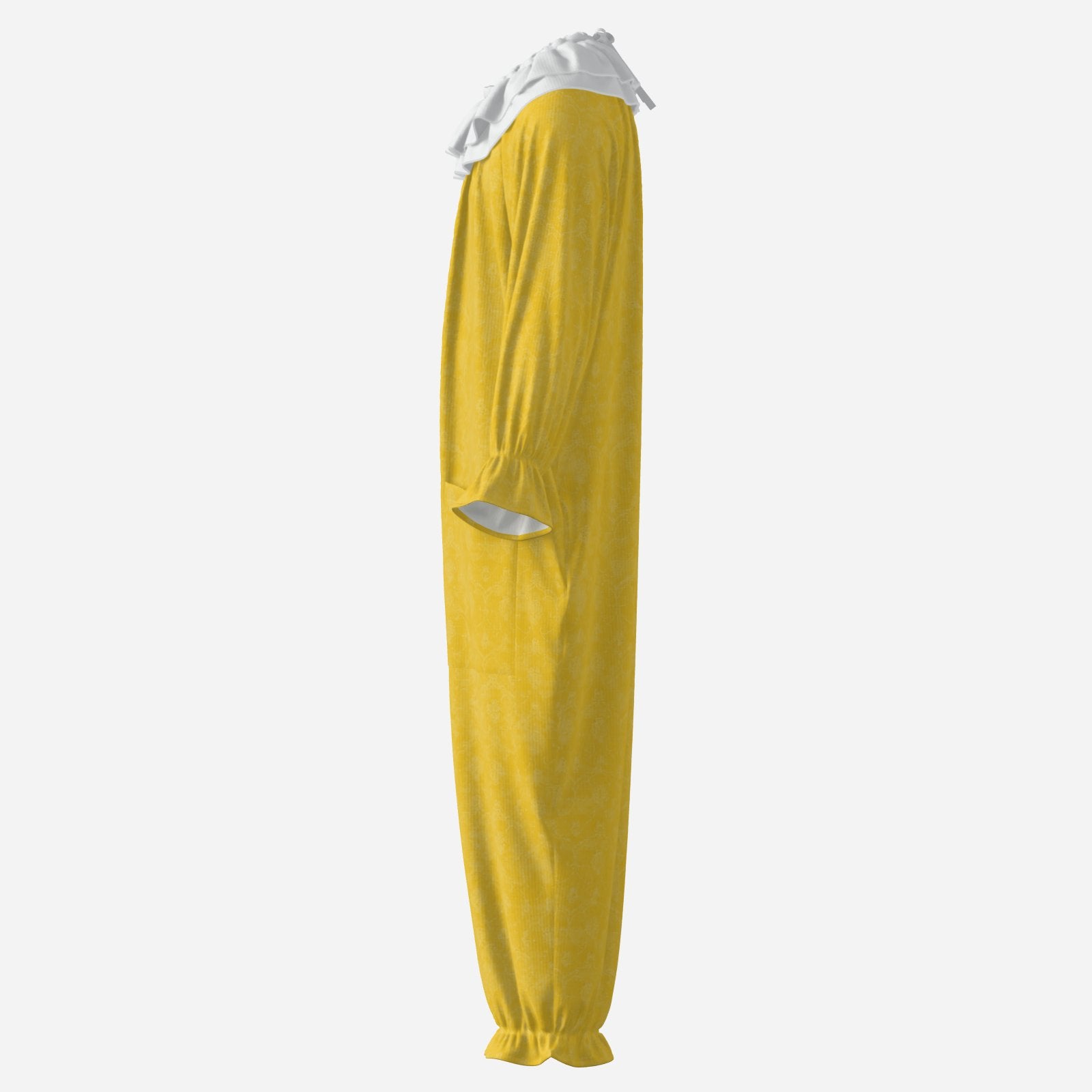 Circus Coveralls Yellow Citrine Damask clown suit, side view